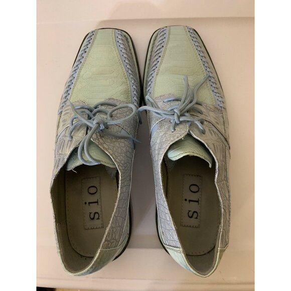 Sio Faux Crocodile Alligator Men’s Sz‎ 10 Derby Square Toe Dress Shoes Green Blu - Picture 12 of 12